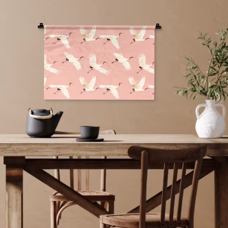 Modern - Kraanvogels - Roze Wandkleed katoen klein 269 -sfeer6