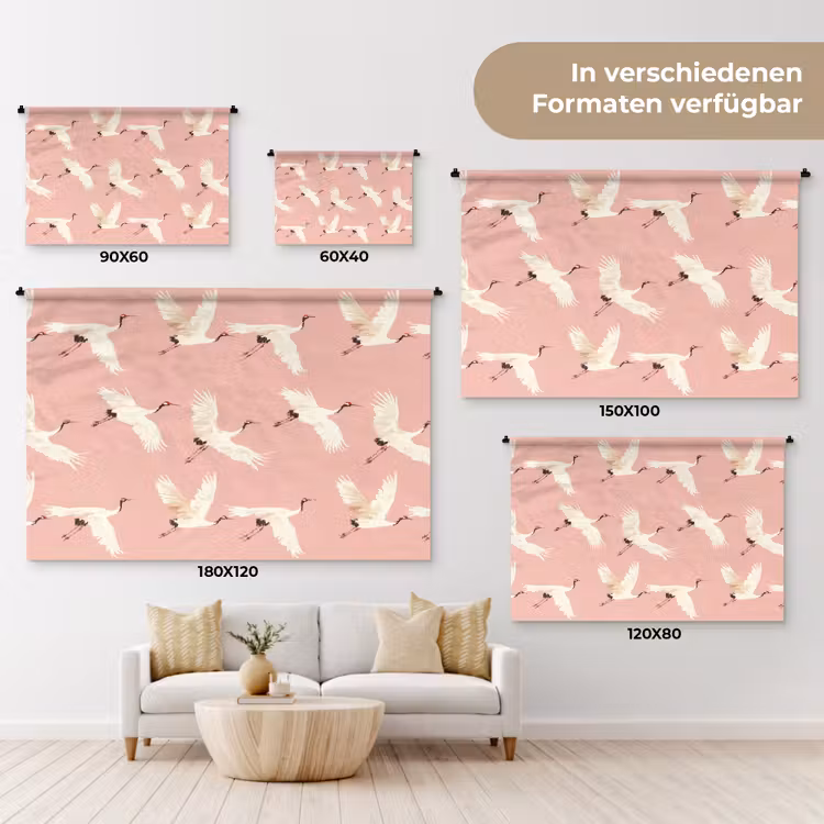 Modern - Kraanvogels - Roze Wandkleed katoen klein 269 -tsfeer8_DE
