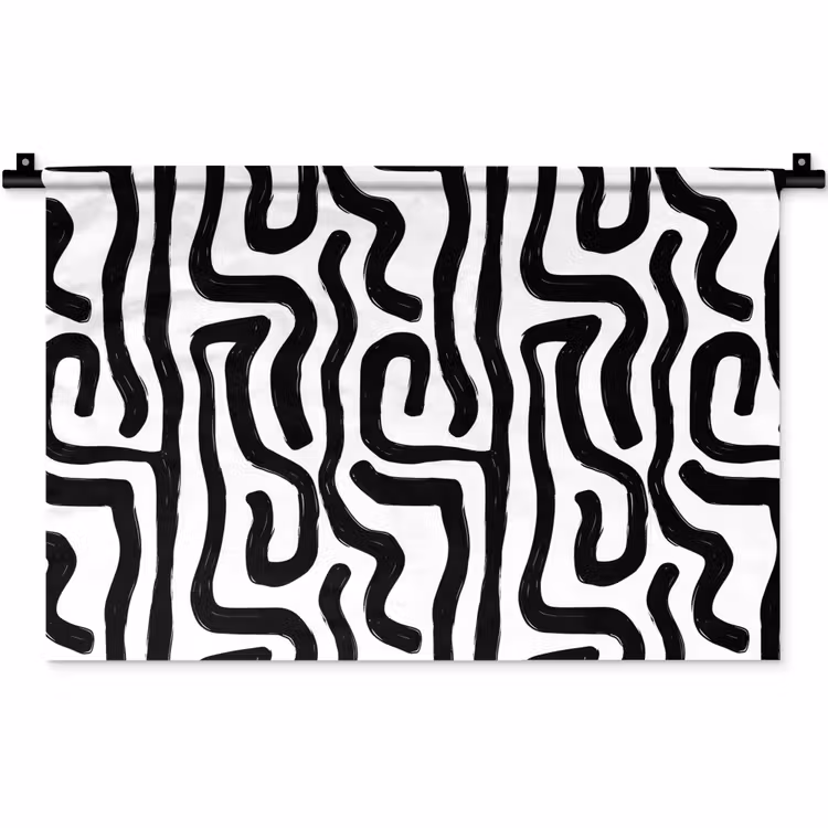 Modern - Lijnen - Zwart Wandkleed katoen klein 269 -zz3d