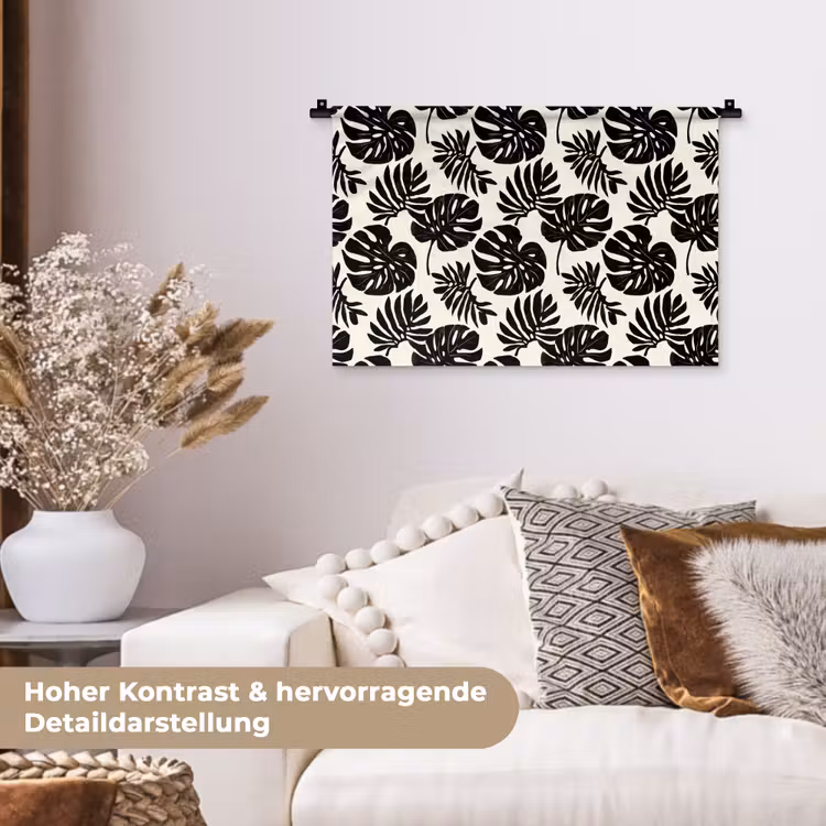 Modern - Monstera - Zwart Wandkleed katoen klein 269 -tsfeer1_DE