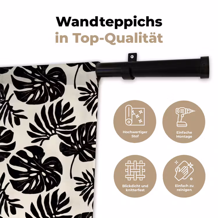 Modern - Monstera - Zwart Wandkleed katoen klein 269 -tsfeer2_DE