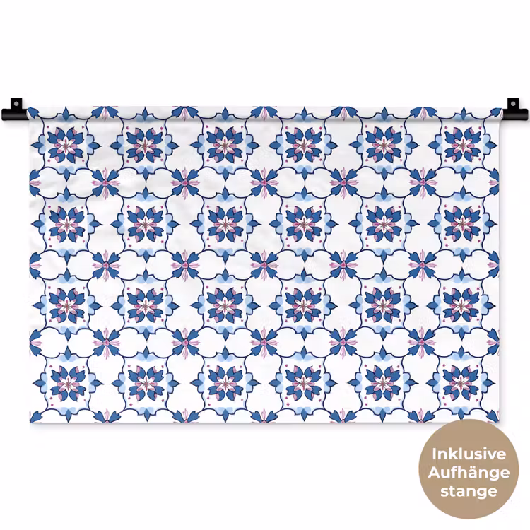 Modern - Patroon - Blauw - Roze Wandkleed katoen klein 269 -t3d_DE