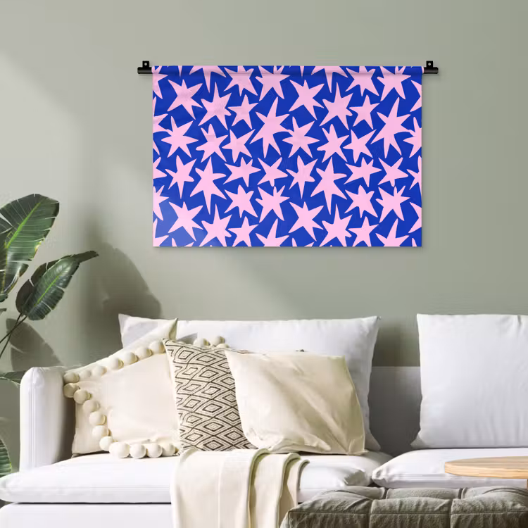 Modern - Sterren - Blauw Wandkleed katoen klein 269 -sfeer7