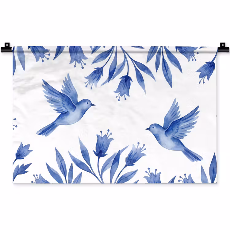 Modern - Vogels - Delfts - Blauw Wandkleed katoen klein -zz3d