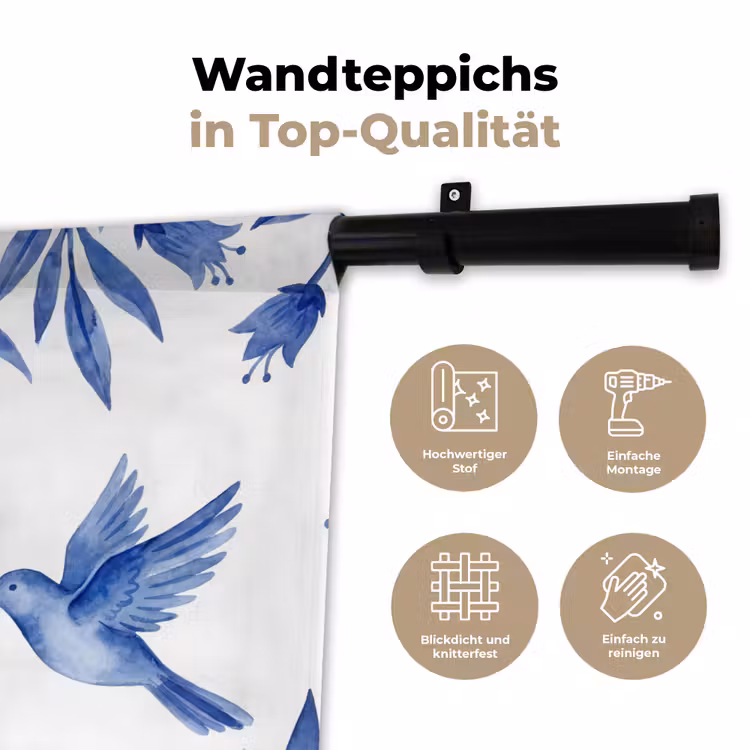 Modern - Vogels - Delfts - Blauw Wandkleed katoen klein -tsfeer2_DE