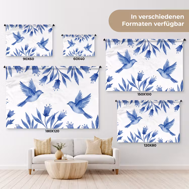 Modern - Vogels - Delfts - Blauw Wandkleed katoen klein -tsfeer8_DE