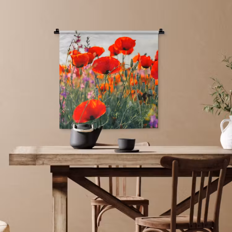 Klaproos - Bloemen - Rood - Paars - Weide Wandkleed katoen klein -sfeer6