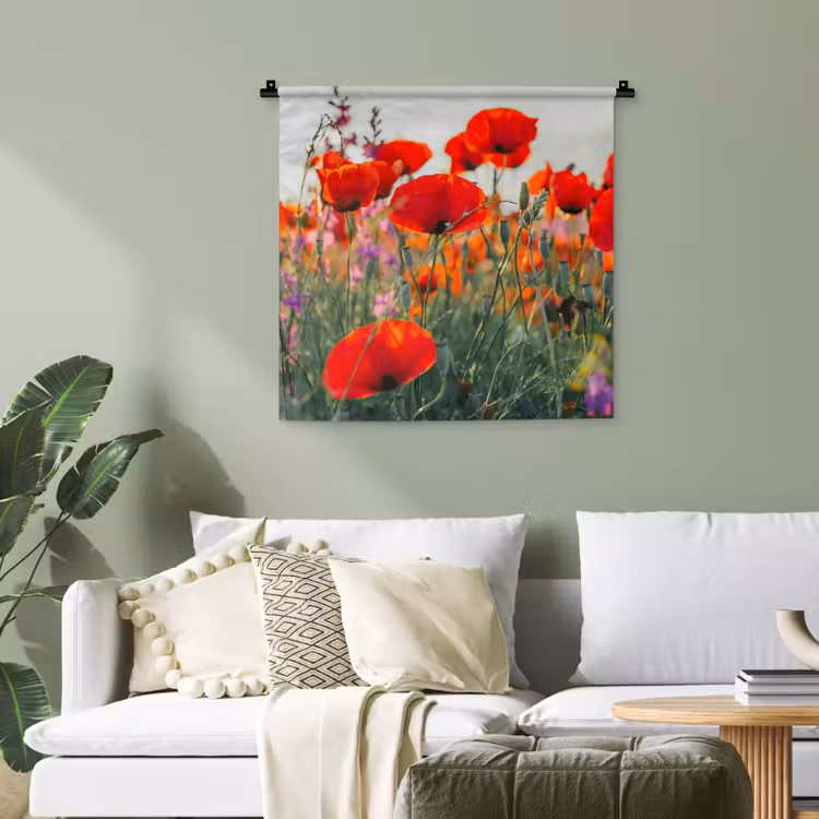 Klaproos - Bloemen - Rood - Paars - Weide Wandkleed katoen klein -sfeer7