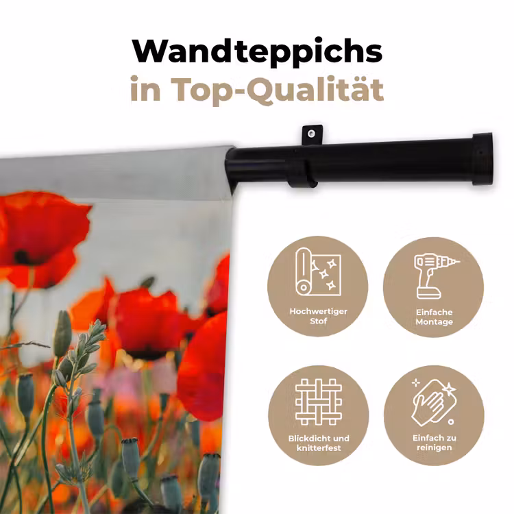 Klaproos - Bloemen - Rood - Paars - Weide Wandkleed katoen klein -tsfeer2_DE