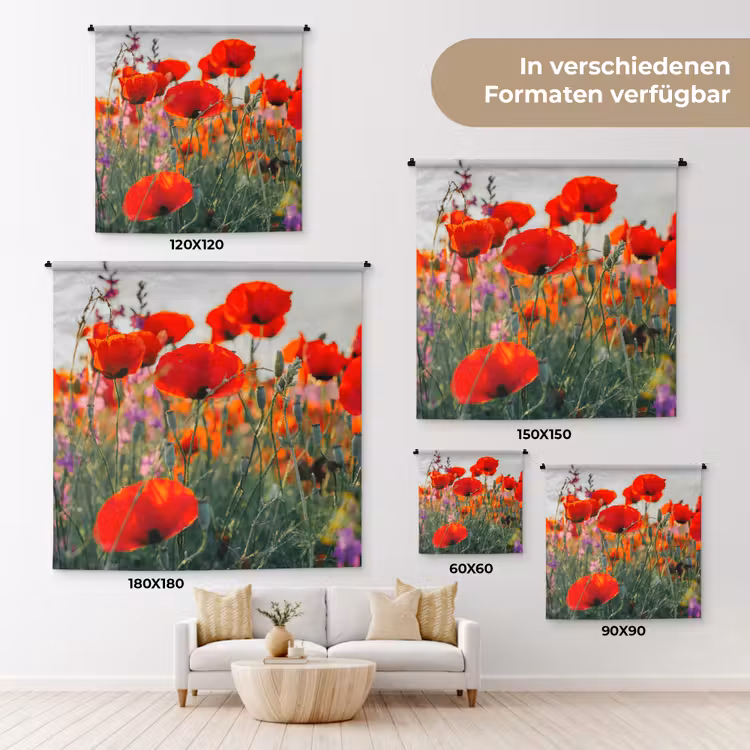Klaproos - Bloemen - Rood - Paars - Weide Wandkleed katoen klein -tsfeer8_DE