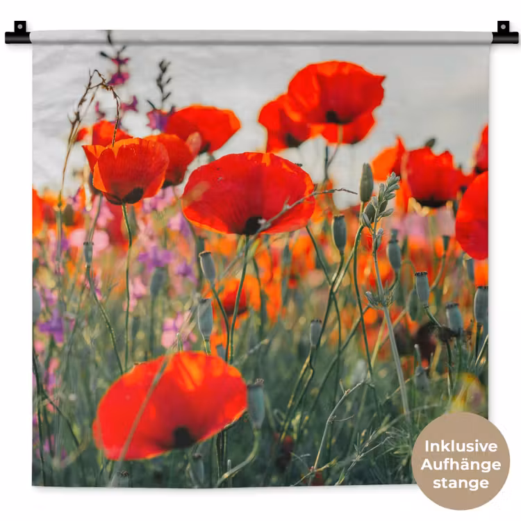 Klaproos - Bloemen - Rood - Paars - Weide Wandkleed katoen klein -t3d_DE
