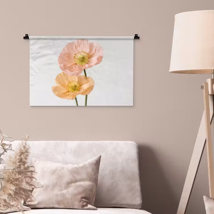 Papavers - Botanisch - Roze Wandkleed katoen klein -sfeer4