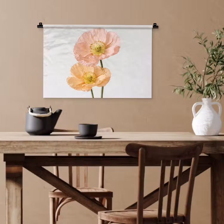 Papavers - Botanisch - Roze Wandkleed katoen klein -sfeer6