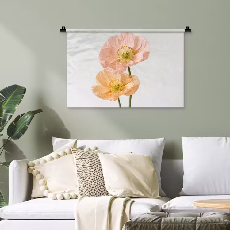 Papavers - Botanisch - Roze Wandkleed katoen klein -sfeer7
