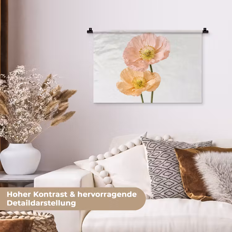 Papavers - Botanisch - Roze Wandkleed katoen klein -tsfeer1_DE