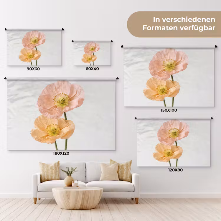 Papavers - Botanisch - Roze Wandkleed katoen klein -tsfeer8_DE