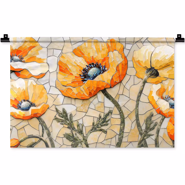 Klaprozen - Oranje - Mozaïek - Bladeren Wandkleed katoen klein -zz3d