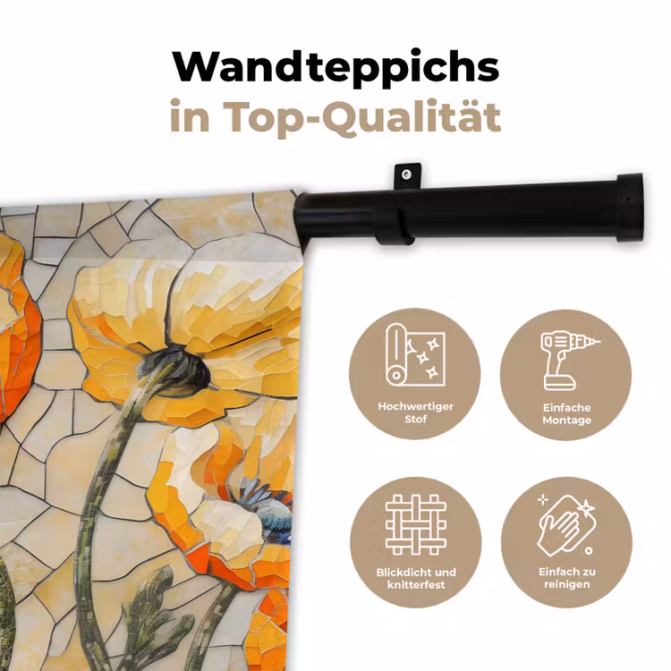 Klaprozen - Oranje - Mozaïek - Bladeren Wandkleed katoen klein -tsfeer2_DE