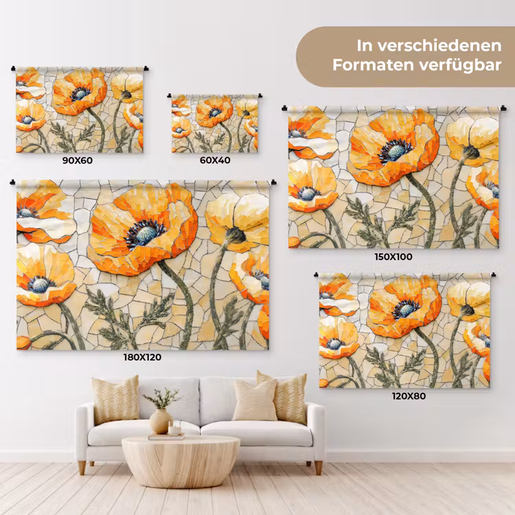Klaprozen - Oranje - Mozaïek - Bladeren Wandkleed katoen klein -tsfeer8_DE