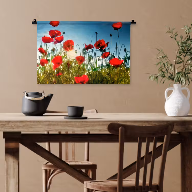 Klaprozen - Toscane - Zon - Rood - Blauw Wandkleed katoen klein -sfeer6