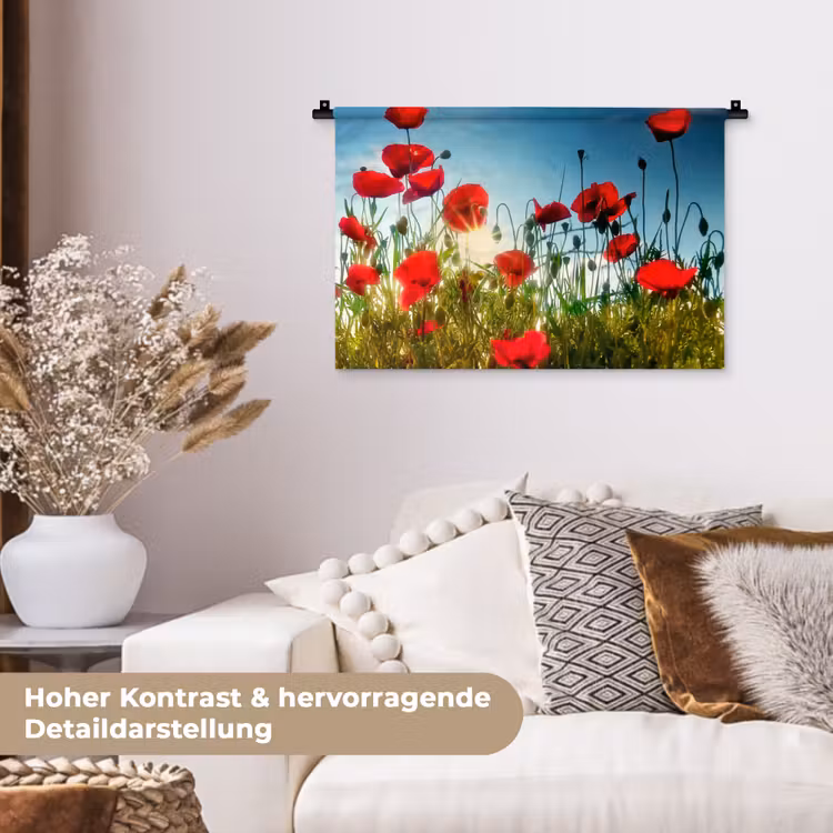 Klaprozen - Toscane - Zon - Rood - Blauw Wandkleed katoen klein -tsfeer1_DE