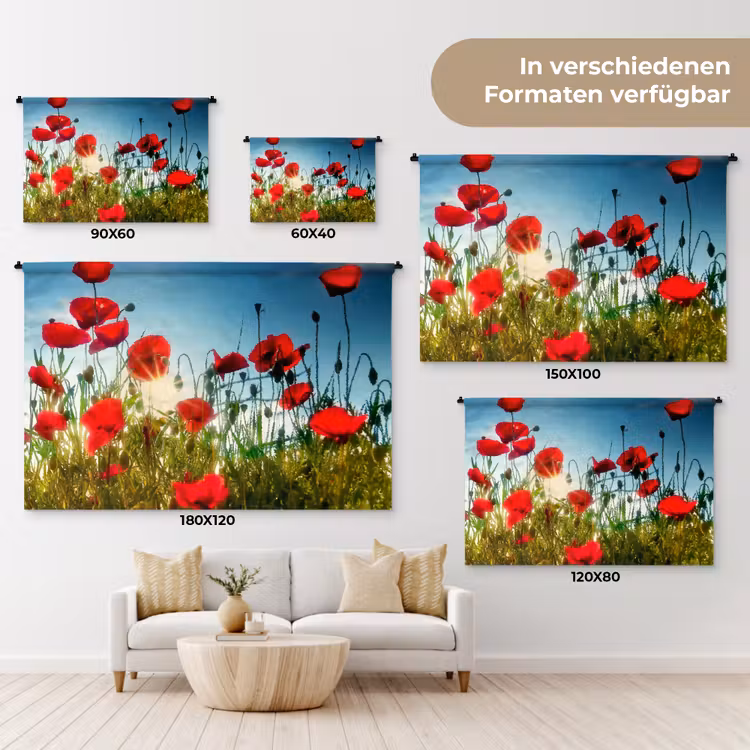 Klaprozen - Toscane - Zon - Rood - Blauw Wandkleed katoen klein -tsfeer8_DE