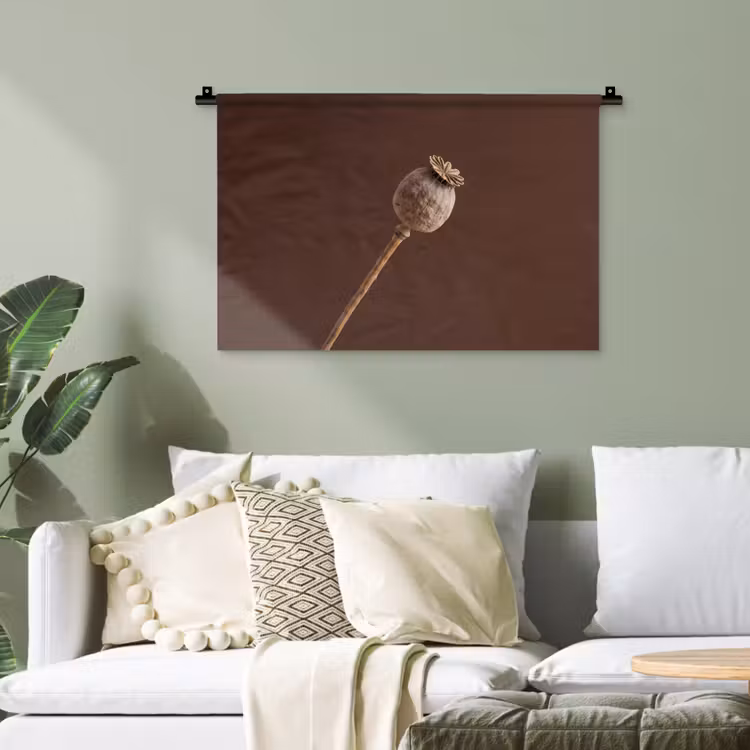 Papaverbol - Droogbloem - Bruin - Minimalistisch Wandkleed katoen klein -sfeer7