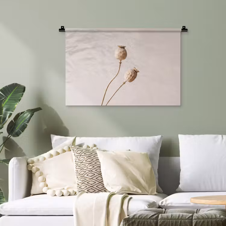 Papaverbollen - Droogbloemen - Minimalistisch - Beige - Rustig Wandkleed katoen klein -sfeer7