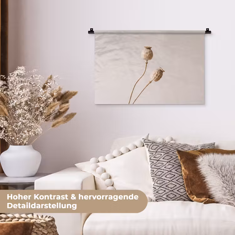 Papaverbollen - Droogbloemen - Minimalistisch - Beige - Rustig Wandkleed katoen klein -tsfeer1_DE