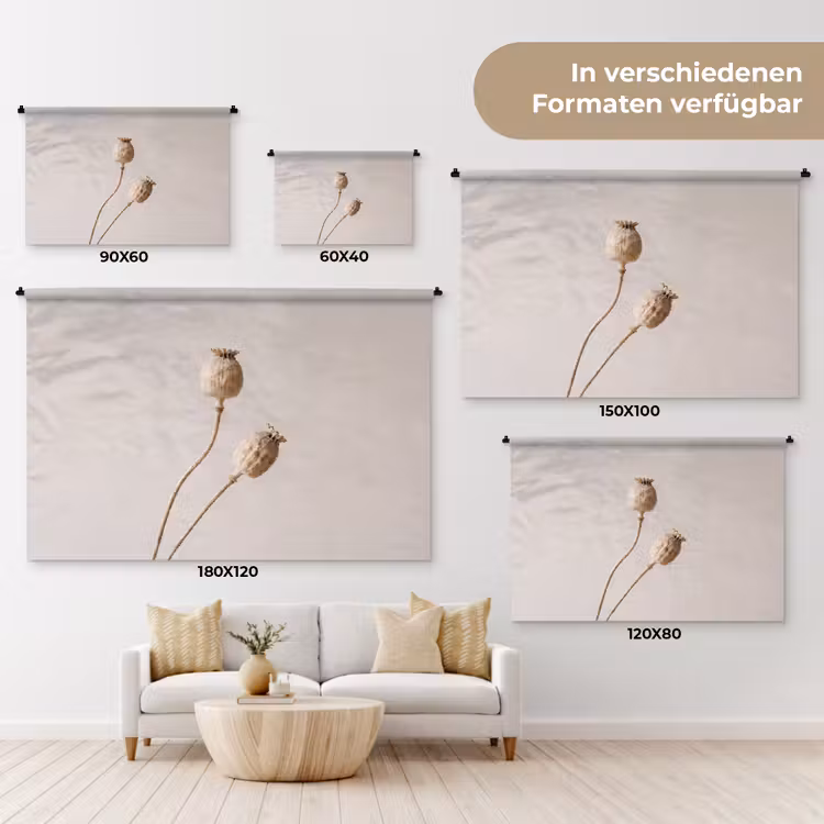 Papaverbollen - Droogbloemen - Minimalistisch - Beige - Rustig Wandkleed katoen klein -tsfeer8_DE