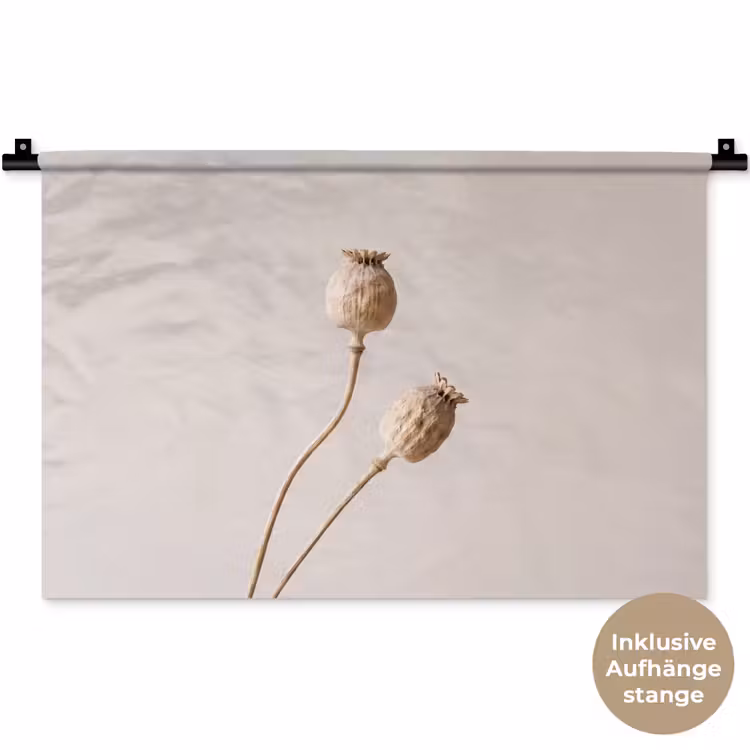 Papaverbollen - Droogbloemen - Minimalistisch - Beige - Rustig Wandkleed katoen klein -t3d_DE