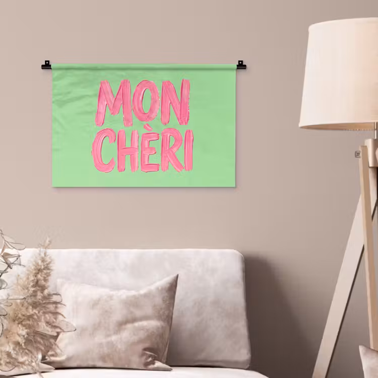 Mon cheri - Groen - Roze Wandkleed katoen klein -sfeer4