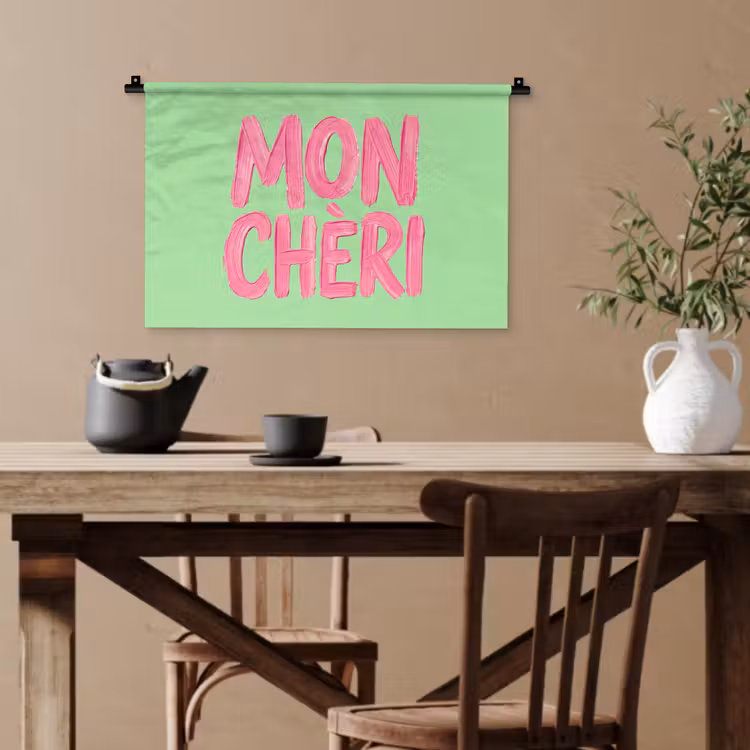 Mon cheri - Groen - Roze Wandkleed katoen klein -sfeer6