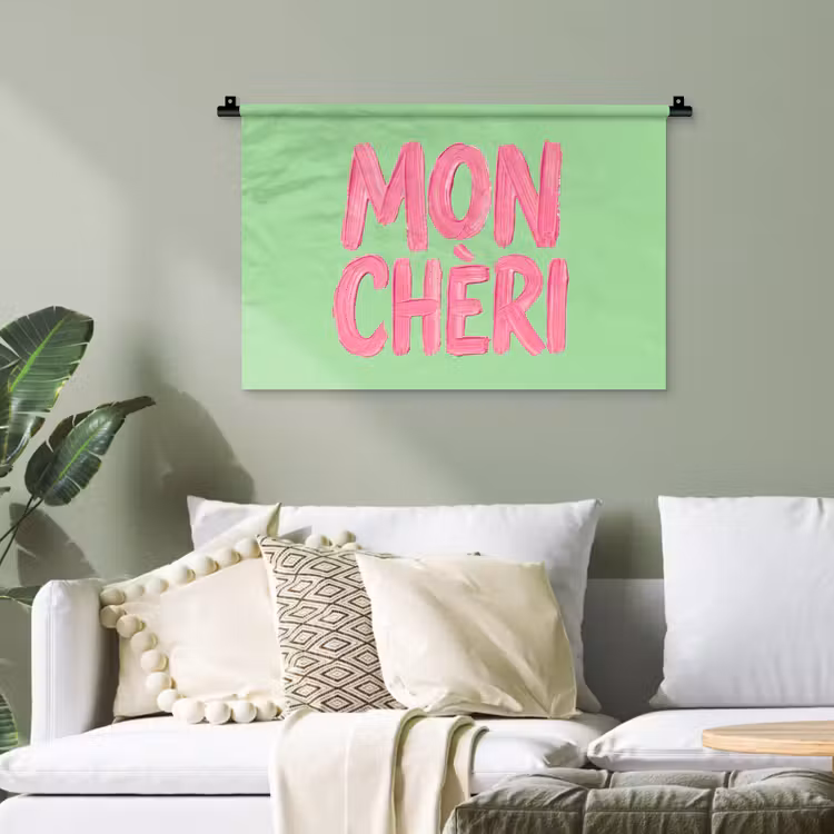 Mon cheri - Groen - Roze Wandkleed katoen klein -sfeer7
