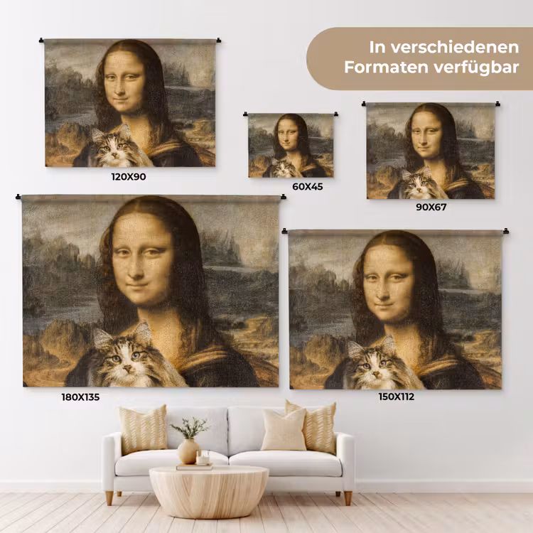 Mona Lisa - Kat - Leonardo da Vinci - Vintage - Kunstwerk - Oude meesters - Schilderij Wandkleed katoen klein -tsfeer8_DE