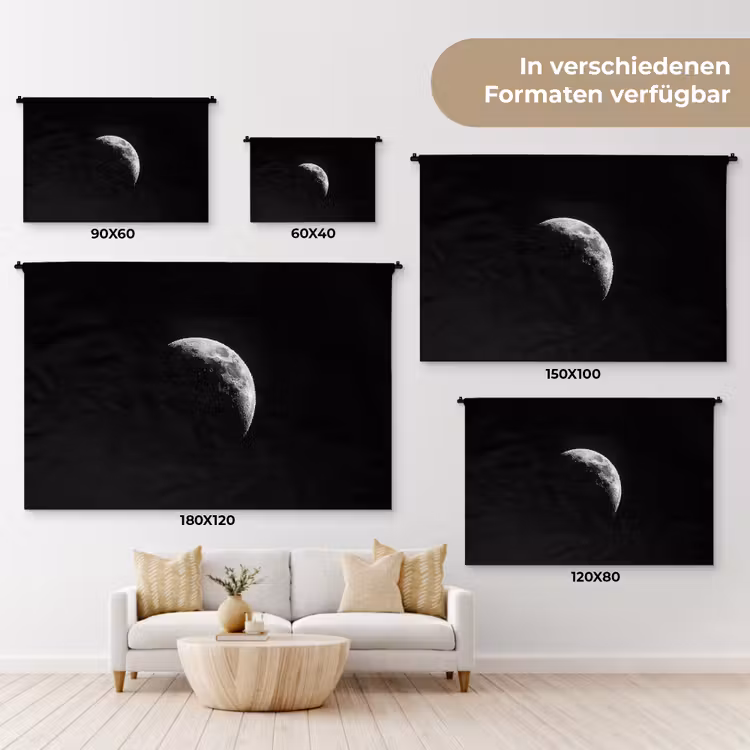 Maan - Hemel - Zwart - Schaduw Wandkleed katoen klein -tsfeer8_DE
