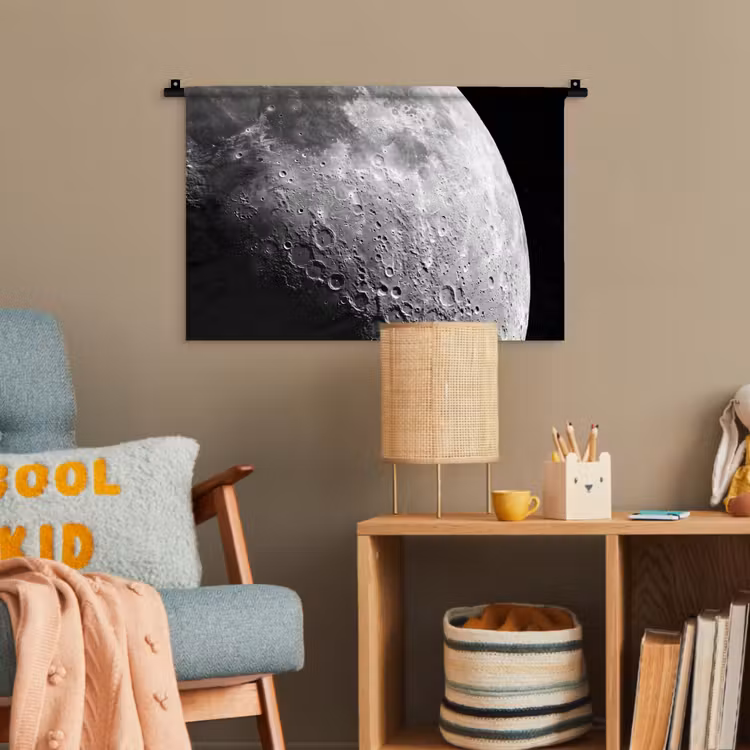 Wandteppich - Mond – Krater – Weltraum - Maan - Kraters - Ruimte Wandkleed katoen klein