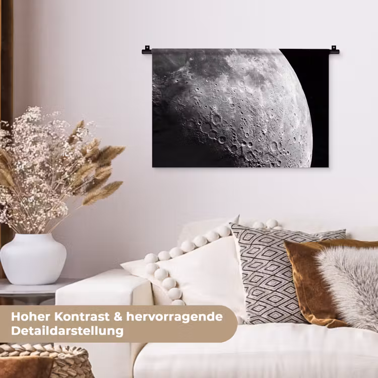 Wandteppich - Mond – Krater – Weltraum - Maan - Kraters - Ruimte Wandkleed katoen klein