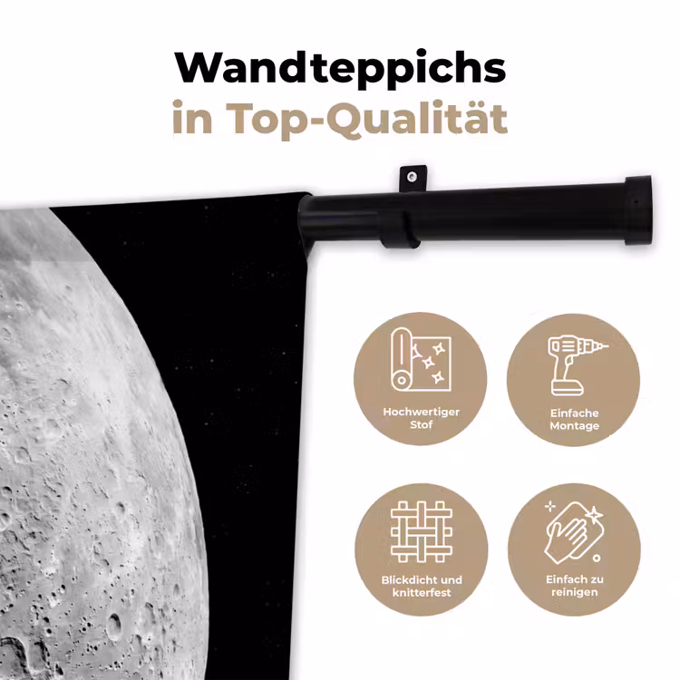 Wandteppich - Mond – Krater – Weltraum - Maan - Kraters - Ruimte Wandkleed katoen klein
