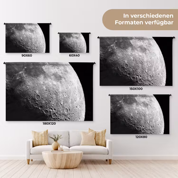 Wandteppich - Mond – Krater – Weltraum - Maan - Kraters - Ruimte Wandkleed katoen klein