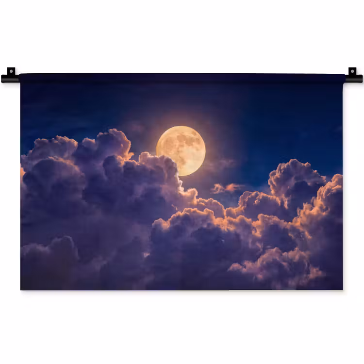 Maan - Wolken - Nacht - Oranje Wandkleed katoen klein -zz3d