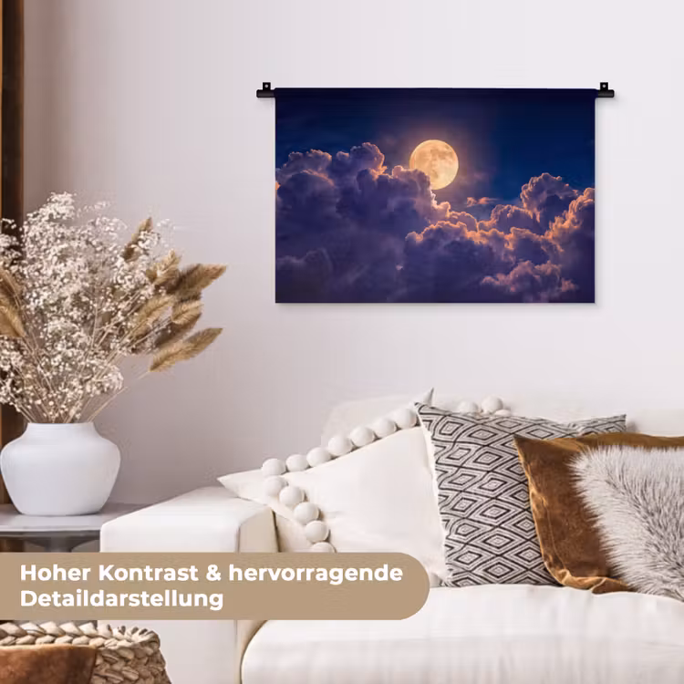 Maan - Wolken - Nacht - Oranje Wandkleed katoen klein -tsfeer1_DE
