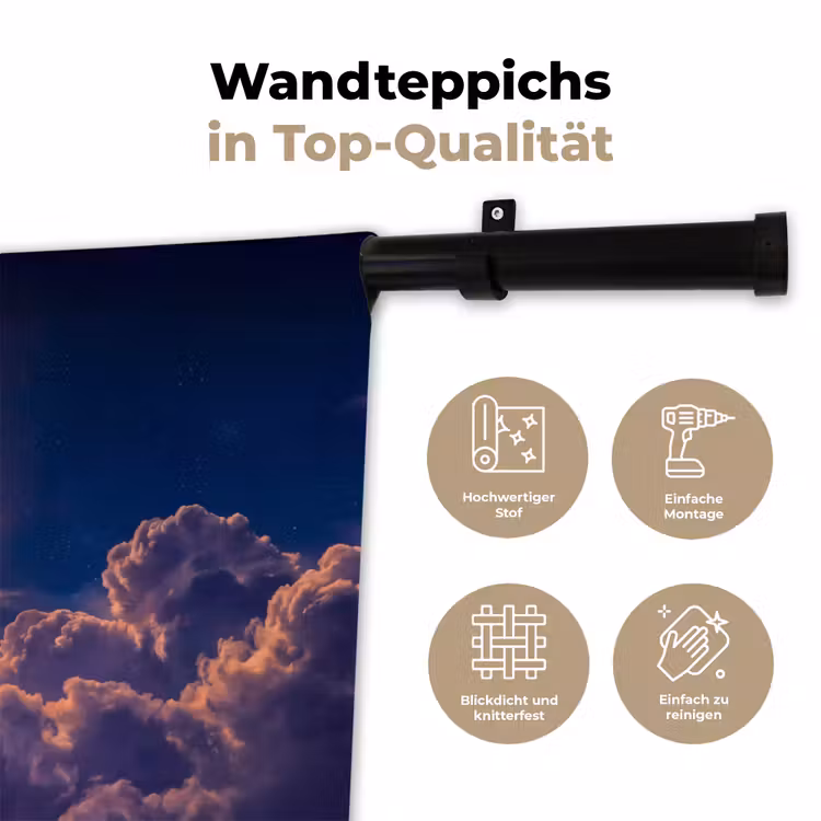 Maan - Wolken - Nacht - Oranje Wandkleed katoen klein -tsfeer2_DE
