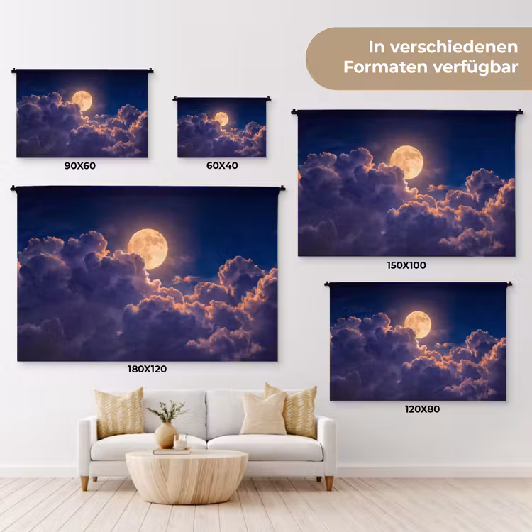 Maan - Wolken - Nacht - Oranje Wandkleed katoen klein -tsfeer8_DE
