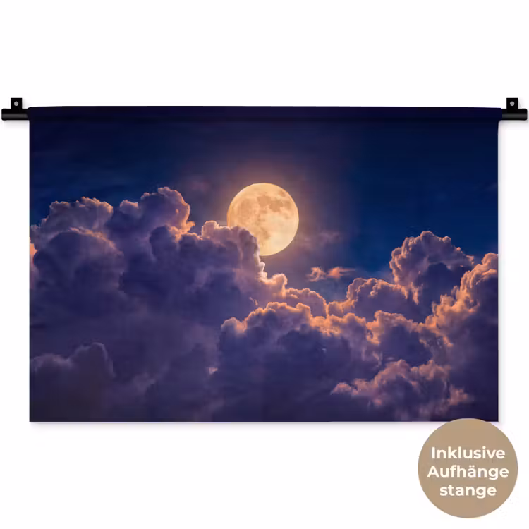 Maan - Wolken - Nacht - Oranje Wandkleed katoen klein -t3d_DE