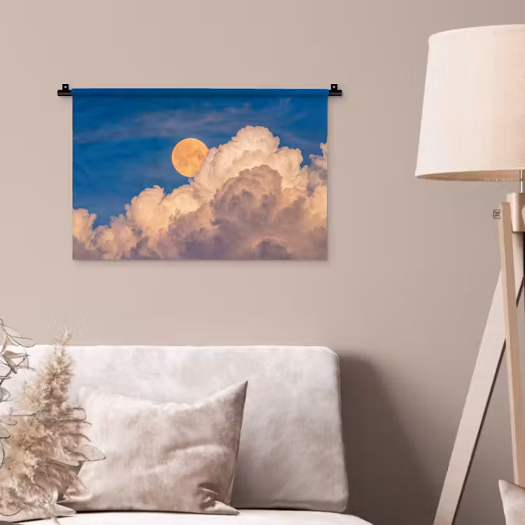 Maan - Wolken - Natuur - Oranje Wandkleed katoen klein -sfeer4