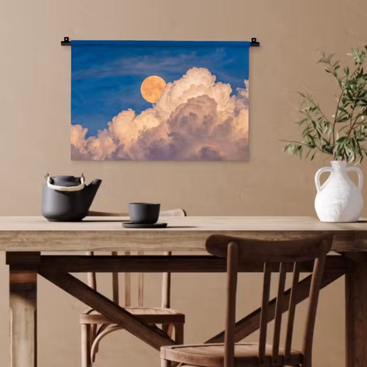 Maan - Wolken - Natuur - Oranje Wandkleed katoen klein -sfeer6