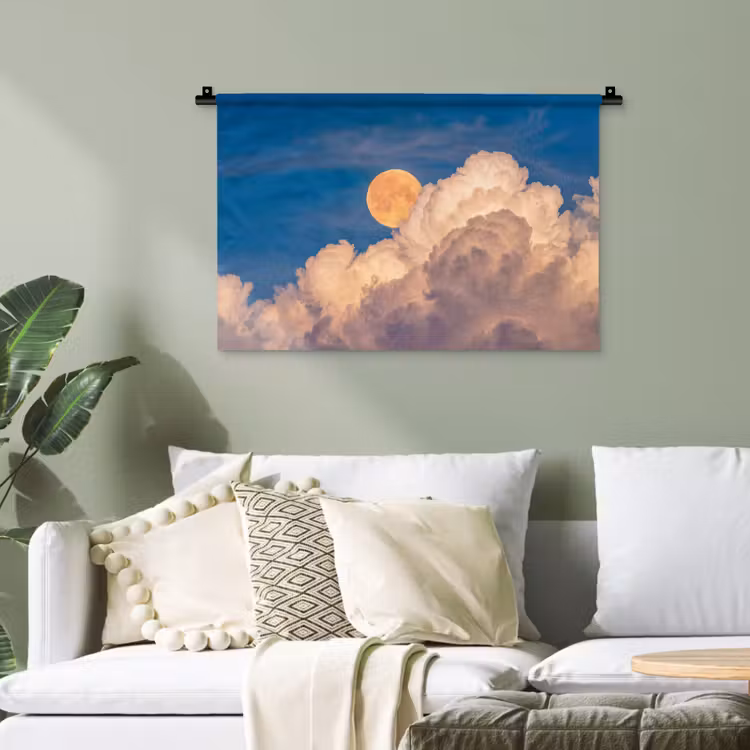 Maan - Wolken - Natuur - Oranje Wandkleed katoen klein -sfeer7