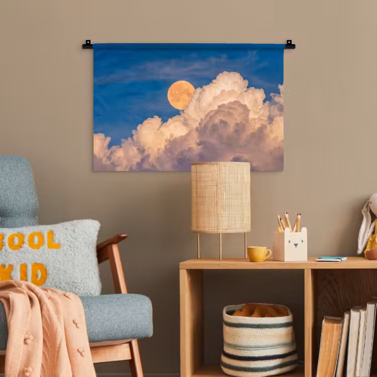 Maan - Wolken - Natuur - Oranje Wandkleed katoen klein -wsfeer4_kind