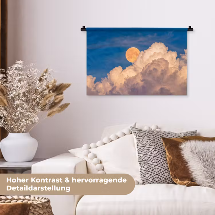 Maan - Wolken - Natuur - Oranje Wandkleed katoen klein -tsfeer1_DE